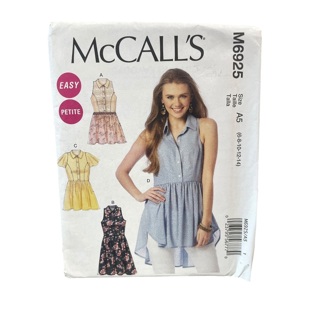 McCall's M6925 Sewing Pattern Misses Petite Top Tunic Dress‎ Size 6-14 Easy Blue